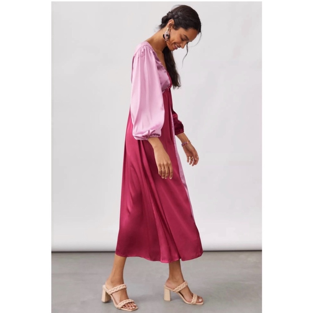 Anthropologie Two-Tone Satin Maxi Dress in Rose and Blush - Picture 3 of 12
